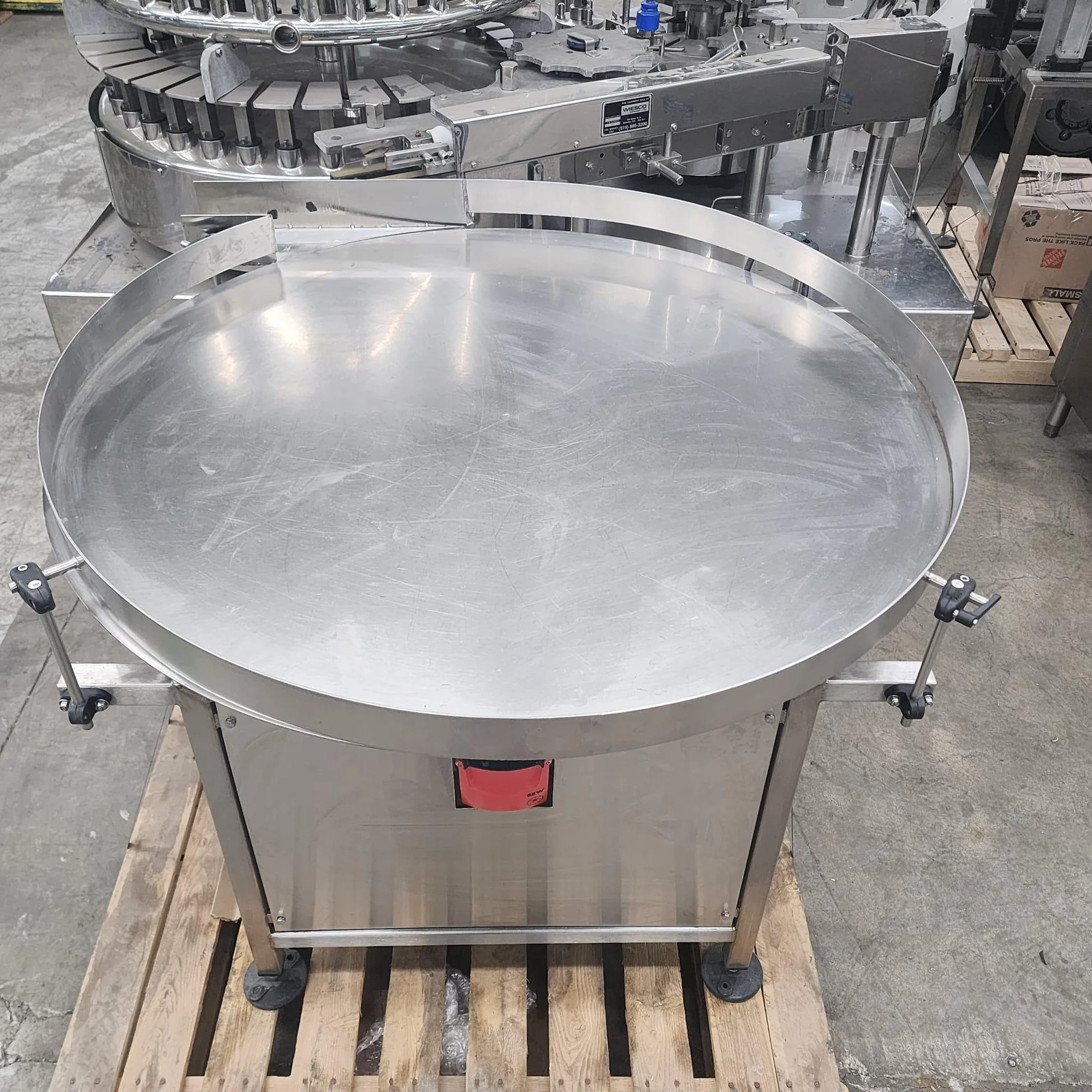 Turn Table 48 inch in Stainless steel on legs, 115 volts, 60 hz.  With SEW aeuro drive Movitrac LTE. Inverter drive. # 108