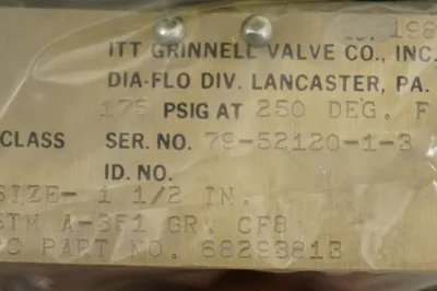 NEW ITT GRINNELL ASTM-A-351-GR.CF8 VALVE ASTMA351CF8
