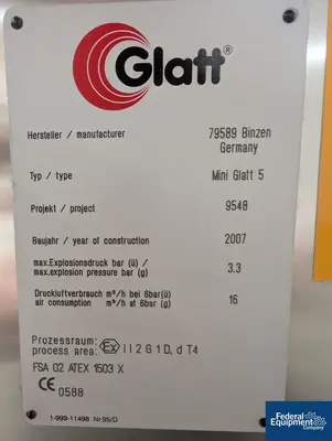 USED Glatt Glatt Mini Glatt 5 Fluid Bed Dryer, S/S