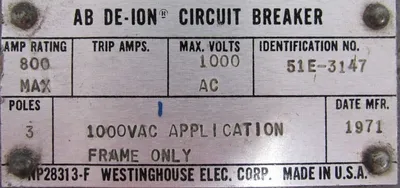 NEW WESTINGHOUSE NP28313-F AB DE-ION CIRCUIT BREAKER 800A 1000V HMA-3600