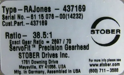 NEW STOBER 437169 GEARHEAD TYPE RAJONES-437169 38.5:1