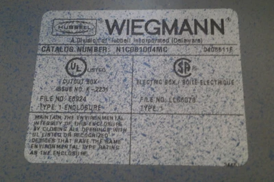 USED HUBBELL WIEGMANN Electrical Box