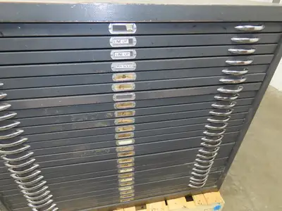 Vtg Blueprint File Metal Cabinet 41×30" ID 25 Drawers Map Draft Crafting