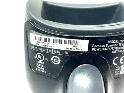 USED KEYENCE REV. F HANDHELD CODE READER, STANDARD, W/ HR-1C3RC COMM. CABLE