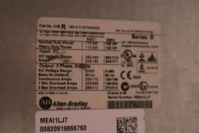 Allen Bradley 20BR180A0QYNAND0 SERIES B POWERFLEX 700 DRIVE VFD 150 HP S-155