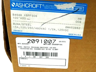 NEW ASHCROFT B464B PRESSURE SWITCH 15A 125/250/480VAC B464B-XBPFS06