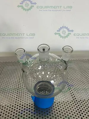 USED CHEMGLASS 3000 ML 3-NECK ROUND BOTTOM HEAVY WALL FLASK 24/40, 24/26