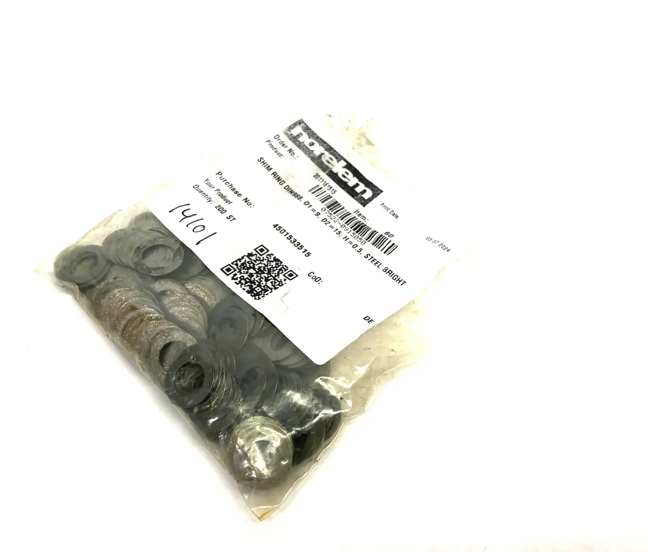 NEW NORELEM SHIM RING DIN988 D1=9, D2=15, H=0,5