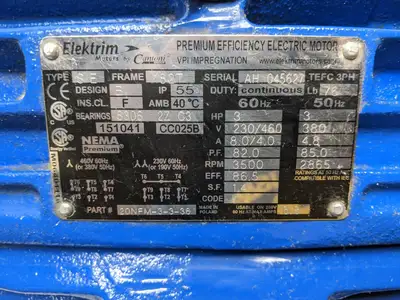 New | in-Stock ELEKTRIM MOTOR, SIE, 182T, 3 HP, 3500 RPM, TEFC 3 PH A.C. Motors | Maverick Industrial Sales #1109589