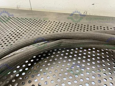 USED 240" STAINLESS STEEL BRAIDED HOSE W/ 1" TO 1/2" SANITARY FITTING
