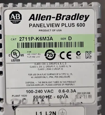 Allen Bradley 2711P-K6M3A / 2711P-RN3 SerA Panel View (BIN425)