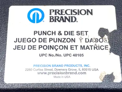 USED PRECISION BRAND PRODUCTS, INC. PUNCH & DIE SET W/ CASE