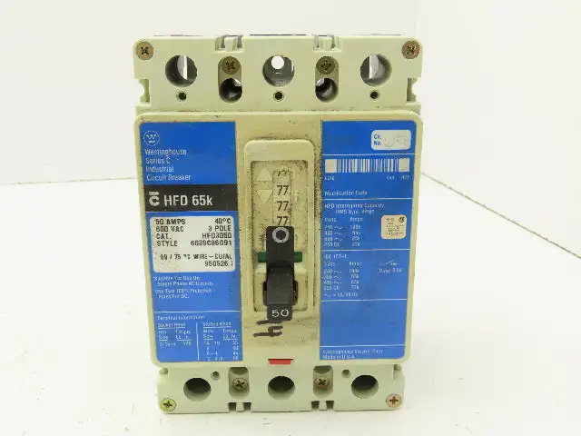 Westinghouse HFD3050 Industrial Circuit Breaker 50 Amp 600V 3 Pole