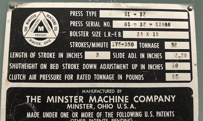 USED MINSTER MINSTER B1-32 PRESS