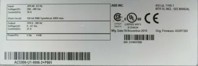 NEW ABB ACS800-U1-0006-2+P901 AC DRIVE 5HP ACS800U100062P901
