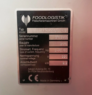 USED 2016 FOODLOGISTIK Classic 21 Slicer