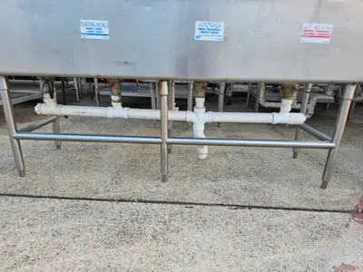Used Southern Stainless Used 108" Stainless Steel 4 Compartment Sink with Sprayers and Twist Drains - FG9 - SS403 Sinks Illinois US | Falcon Restaurant Supply #1373527
