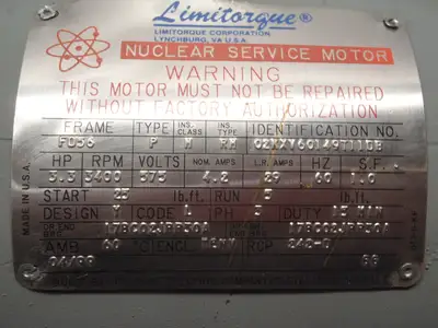 USED LIMITORQUE NUCLEAR SERVICE MOTOR