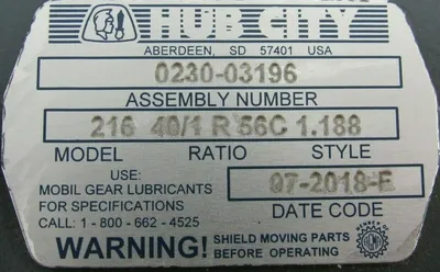 NEW HUB CITY 0230-03196 GEAR REDUCER 216 40/1 R 56C 1.188 023003196