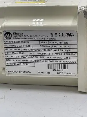 Used ALLEN-BRADLEY ALLEN-BRADLEY MPF-B310P-MJ72BA SER A Servo Motors | ND Industrial Surplus #1216182