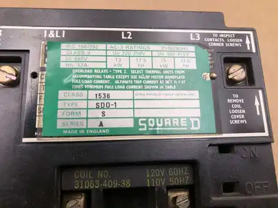 Square D 1536-SD01 Series A 17.5/33.5HP Magnetic Starter 220-250V 380-415V