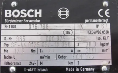 USED BOSCH 1-070-076788 SERVO MOTOR SF-A4.0125-030-10.050 1070076788