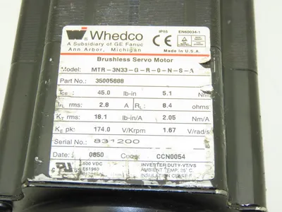 Whedco Fanuc MTR-3N33-G-R-0-N-S-A DC Brushless Servo Motor 600VDC