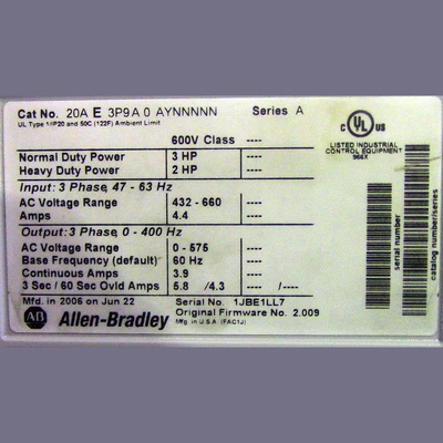 Allen Bradley PowerFlex70 Series-A 3 HP VFD