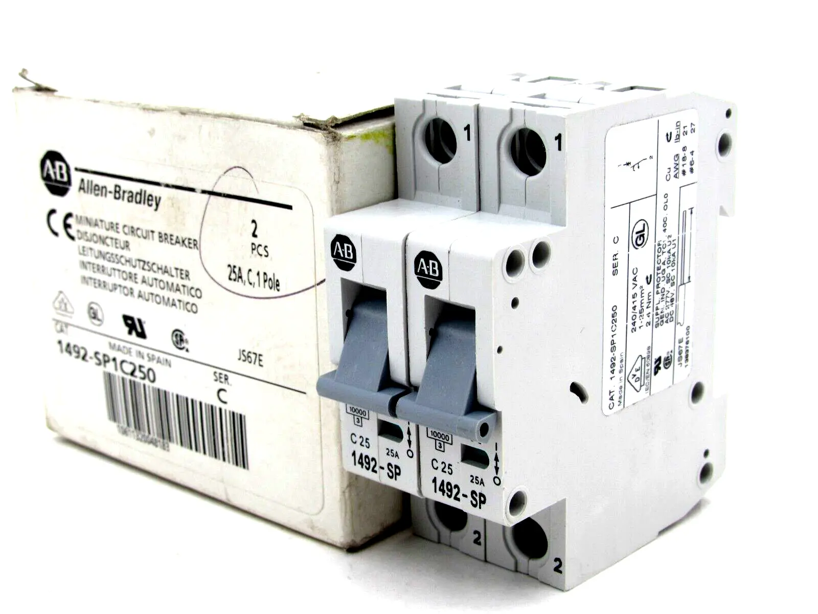 NEW 2 PCS. ALLEN BRADLEY 1492-SP1C250 CIRCUIT BREAKER SERIES C 1492SP1C250