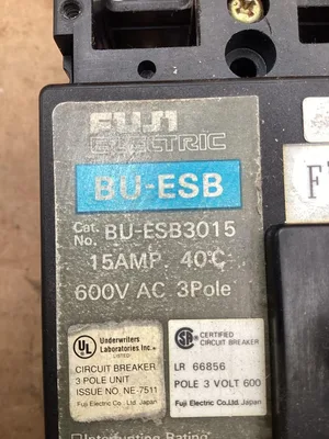 Fuji Electric BU-ESB3015 15A Circuit Breaker; 56271144; 15A 600V 3 Pole