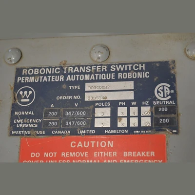 Westinghouse Robonic 200 amp Transfer Switch