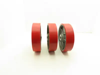 10" x 2.5" Red Poly Metal Wheel 3/4" Bore Lot of 3