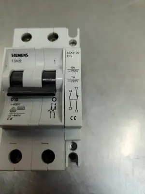 USED Siemens 5SX22 D10 Circuit Breaker, 10A, 400V, 2 Pole w/5SX9100HS