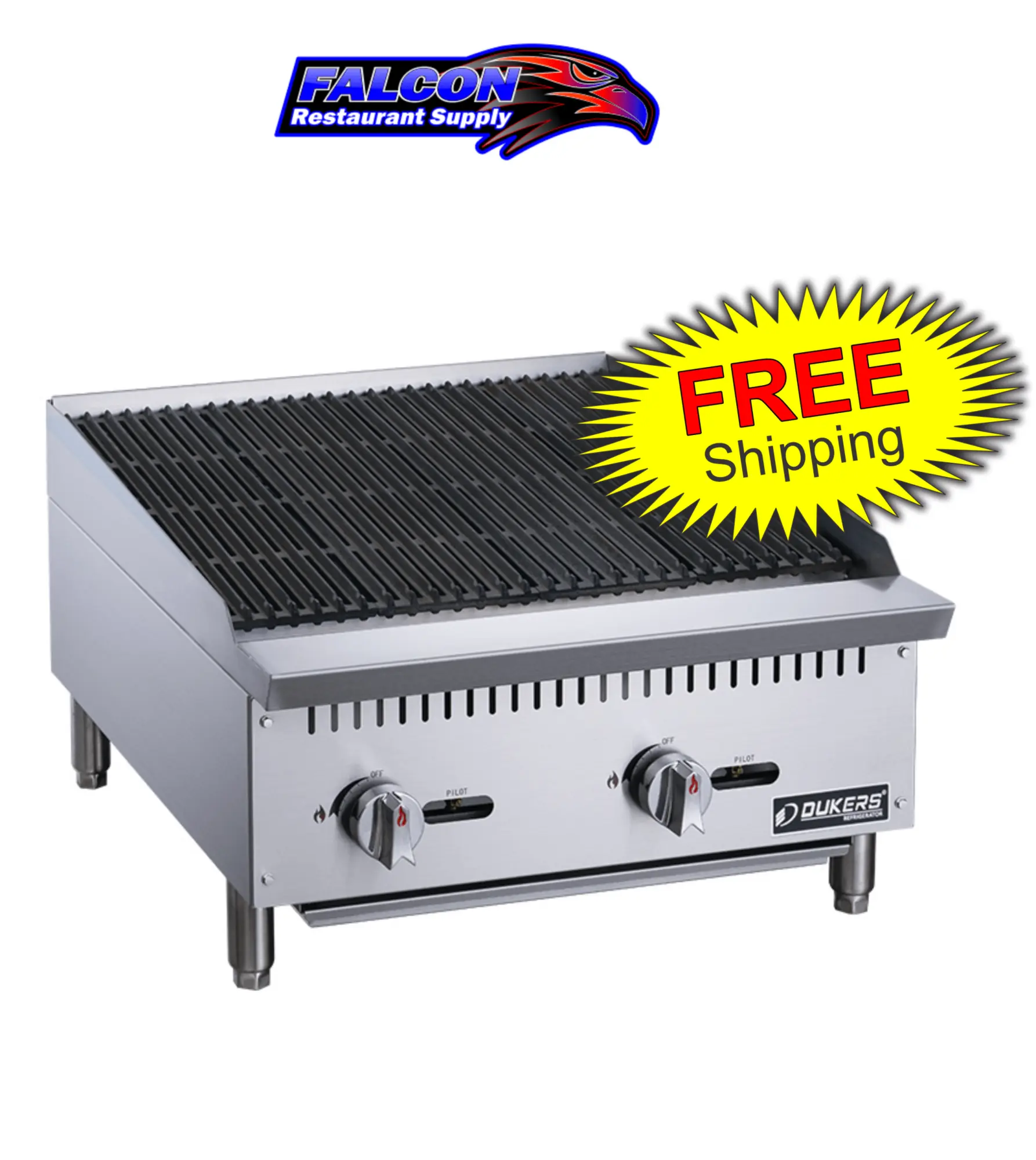 New | in-Stock Dukers New Dukers DCCB24 24 in. W Countertop Charbroiler Chargrill Grill 70,000 BTU Broilers Illinois US | Falcon Restaurant Supply #1376276