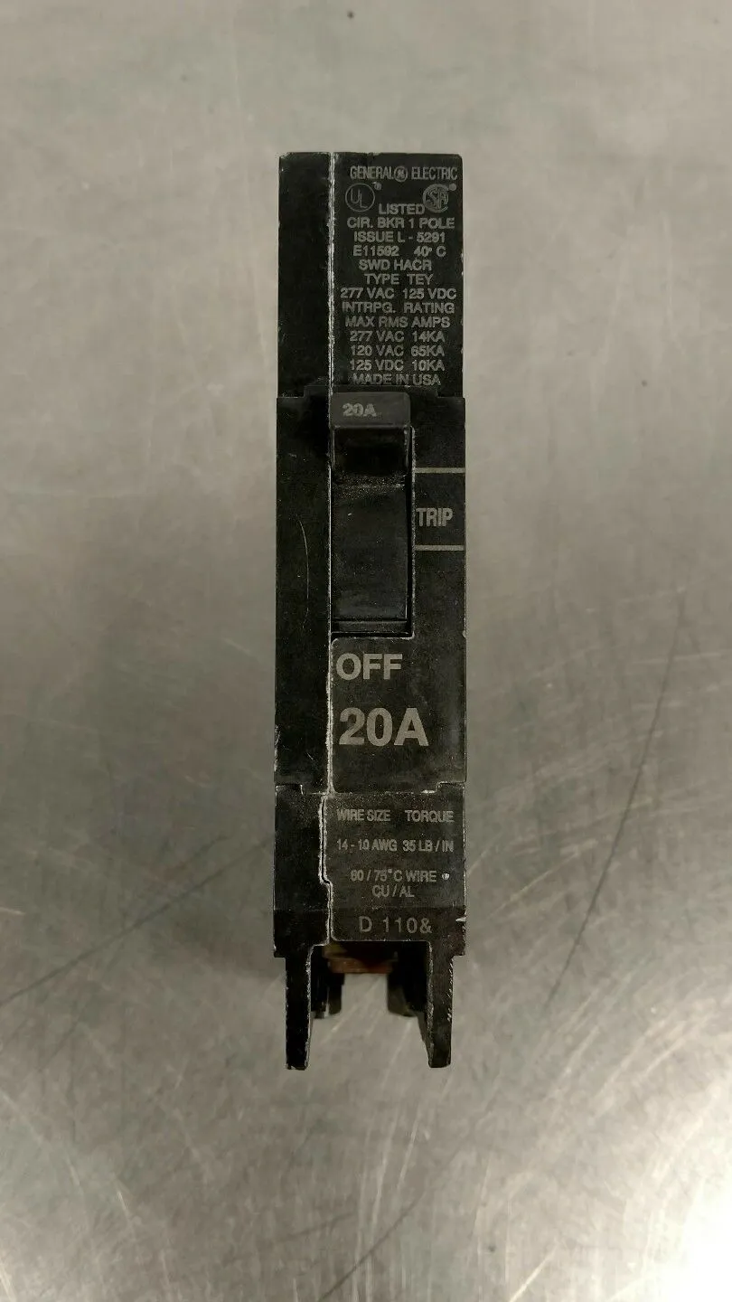 General Electric D110& Issue L-5291 Circuit Breaker 1P 20A 4D