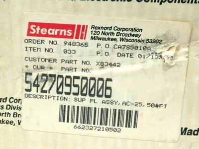 NEW REXNORD STEARNS 54270950006 SUP PL ASSY AC-25 50#FT
