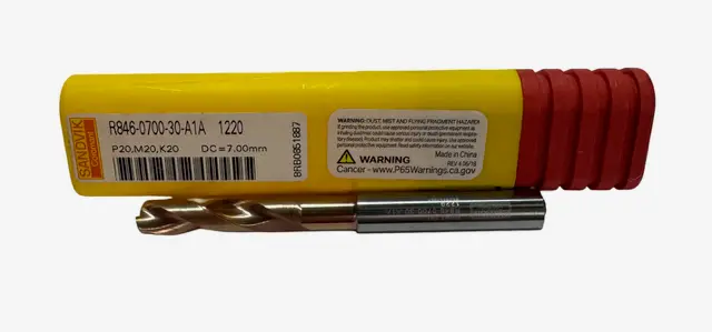 Sandvik 7mm Solid Carbide Drill Coolant Thru 140° TiAlN Coated