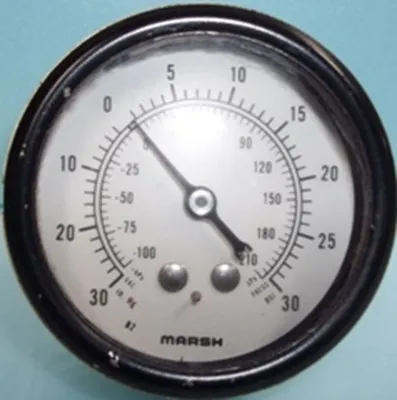 QTY. 1. MARSH GAUGE READING VAC IN. HG 30- 30 PRES...