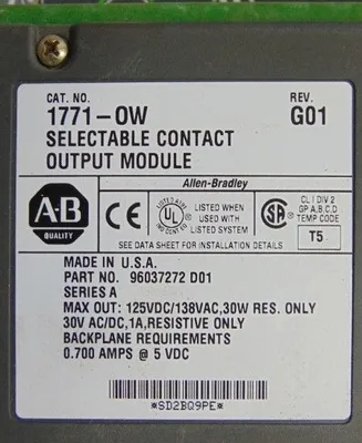 Allen Bradley 1771-OW Selectable Contact Output Module w/o Terminal Block Used