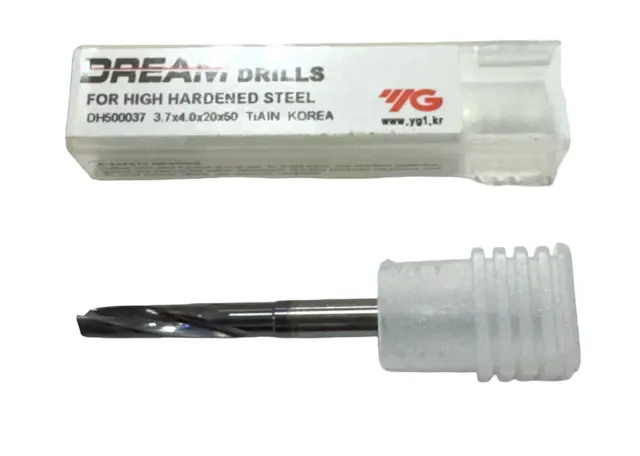 YG 3.7mm Solid Carbide Drill 5xD TiAlN Coated 2 Flute 140°
