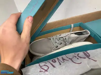 Box of BlowFish Malibu shoes, assorted models, sizes, and colors