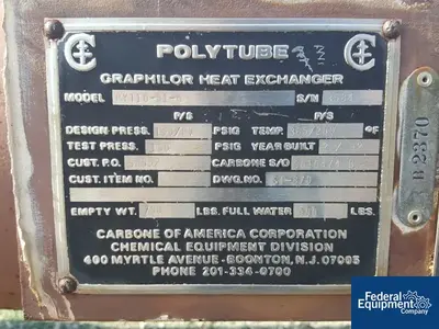 USED Carbone 60 Sq Ft Carbone Heat Exchanger, 100/100#