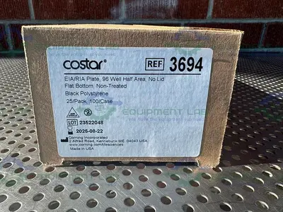 NEW PACK OF 25- COSTAR 3694 BLACK POLYSTYRENE 96 WELL HALF AREA, NO LID, FLAT BOTTOM