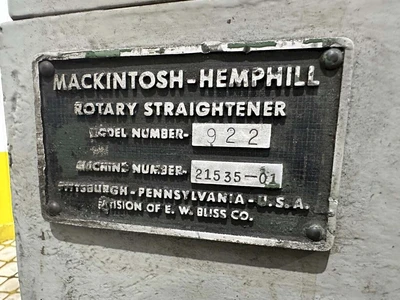 MACKINTOSH-HEMPHILL 922  6 ROLL TUBE & BAR STRAIGHTENER (14658) STRAIGHTENERS, TUBE & BAR | Machinery International LLC (19)