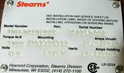 NEW STEARNS 108604102014 MOTOR BRAKE DBL"C"FACE SW 460V 50/60HZ