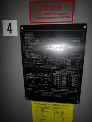 ABB 1500 KVA Cast Coil Transformer