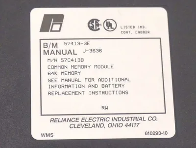 RELIANCE ELECTRIC 57413-3E COMMON MEMORY MODULE 64K, J-3636, 57C413B