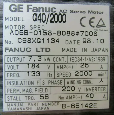 NEW GE FANUC A06B-0158-B088#7008 SERVO MOTOR X40/2000 A06B0158B0887008