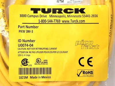 New | in-Stock Turck M8, Female, Right-angle, 3-pin Cable & Wire Michigan US | Maverick Industrial Sales #1390861