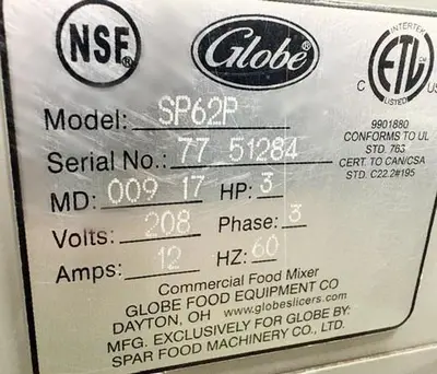 Used GLOBE SP62P Planetary Mixers British Columbia CA | Surrey Food Equipment #1285511